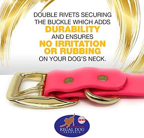 מוצרי כלבים מלכותיים צווארון כלבים עמיד למים ורוד גדול עם אבזם כפול מצופה זהב וטבעת D | התאמה אישית בהתאמה
